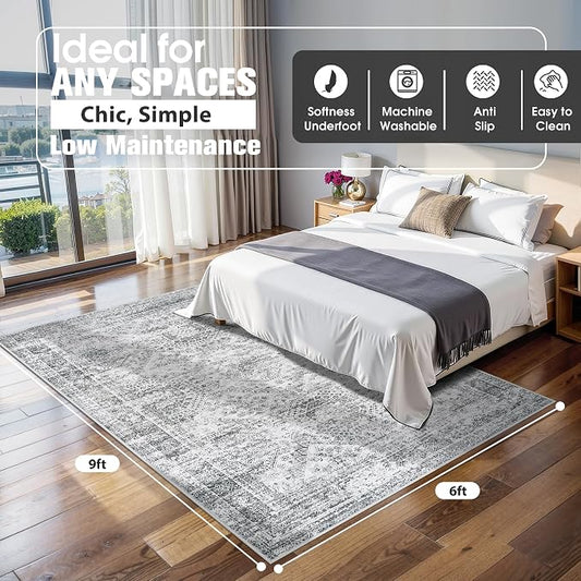 6x9 Area Rugs for Living Room Rug Washable: Abstract Rug for Dining Room Bedroom Carpet Non Slip 6 by 9 Indoor Modern Nursery Home Office Grey