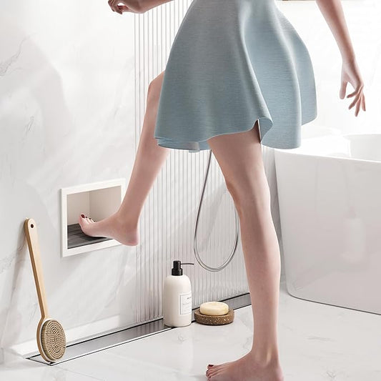 Qeke Shower Foot Rest for Shaving Legs, 304 Stainless Steel Footrest Niche with Shaving Holder, Recessed Shower Niche for Shaving Legs, Matte White
