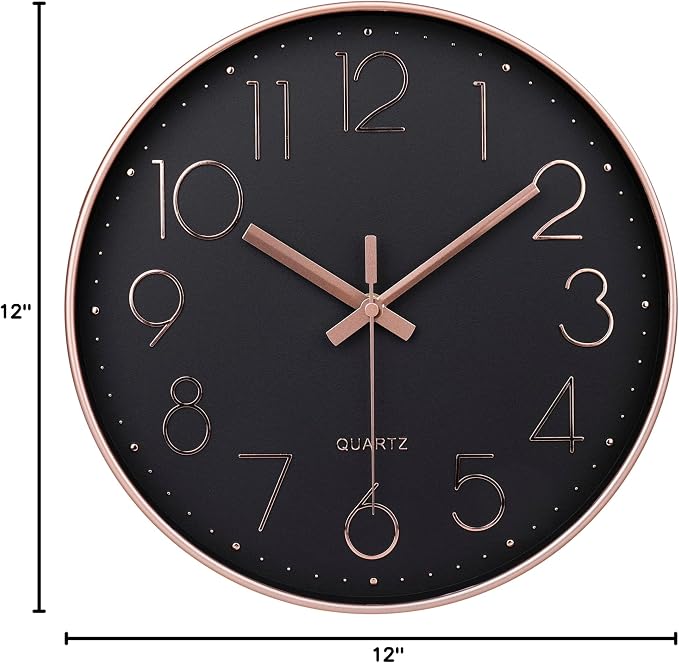 jomparis Rose Gold Wall Clock for Grils Womens Silent Non-Ticking Clock Decorative for Bedroom Office