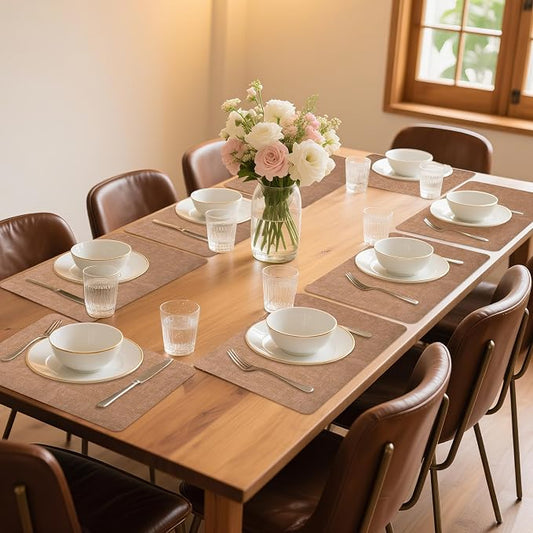 Maxpearl 8-Piece PU Leather Placemats – Durable, Heat Resistant & Wipeable Table Mats, Non-Slip and Waterproof Dining Place Mats for Kitchen or Patio Table, 17x12 Inches, Brown