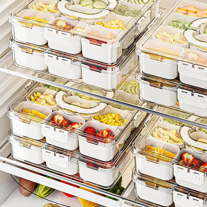 2Pcs Snackle Box Container, Divided Serving Tray with Lid and Handle, Snack Box Container Food Platter Charcuterie for Party, Veggies, Snack, Fruit, Nuts, Entertaining, Picnic, LARGER SIZE