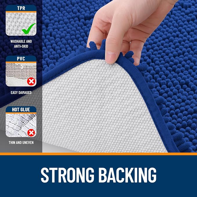 OLANLY Large Bathroom Rugs 44x32, Extra Soft Absorbent Chenille Bath Rugs, Rubber Backing Quick Dry, Machine Washable Bath Mats for Bathroom Floor, Tub and Shower, Home Decor Accessories, Royal Blue