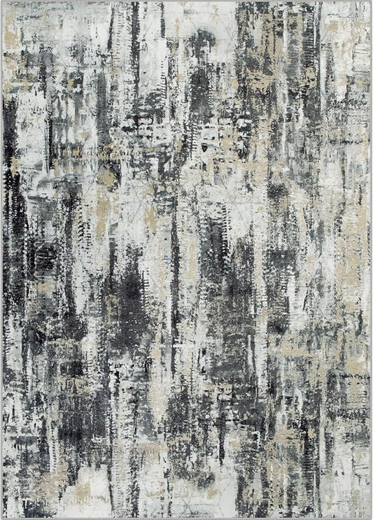 10x14 Area Rugs Washable Rug: Modern Abstract Living Room Rug Soft Anti-Skid Thin Carpet Indoor Floor Non-Shedding Carpets for Bedroom Dining Room Farmhouse Nursery Home Office Black Grey Gold