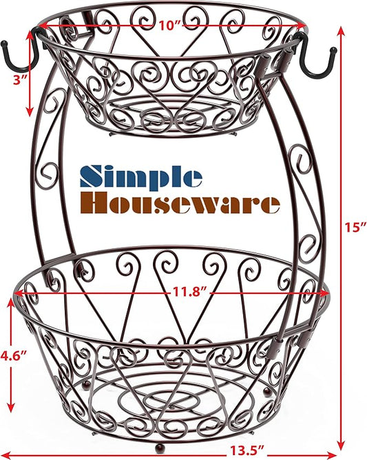Simple Houseware 2-Tier Countertop Fruit Basket Bowl Storage, Bronze
