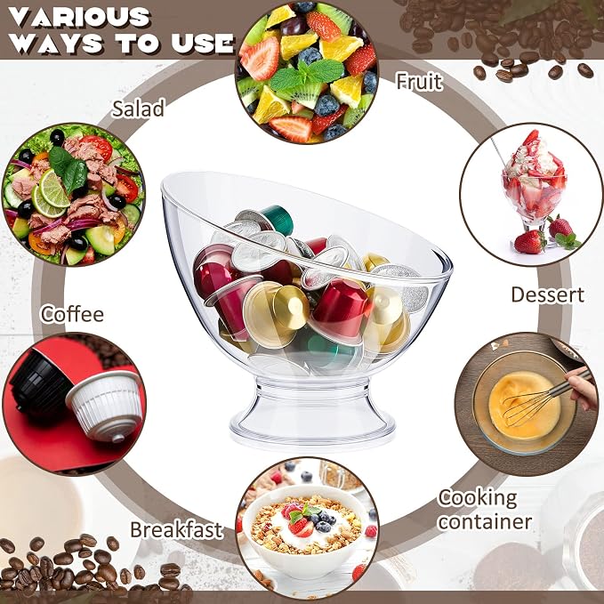 Zubebe 2 Pcs Clear Coffee Pod Holder, Large Plastic Coffee Organizer, Countertop Capsule Creamer Container, Versatile Candy Dish Salad Bowl Fruit Jar for Kitchen Office Bar