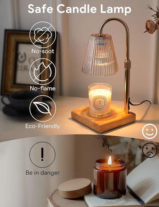 Candle Warmer Lamp with Timer, Dimmable Candle Warmer for Home Decor, Birthday Gifts for Women Mom, Adjustable Height Wax Melt Warmer with 2 Bulbs