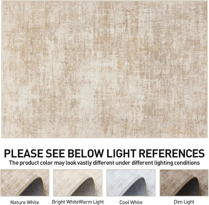 6x9 Area Rugs Washable Rug: Large Modern Abstract Living Room Rug Soft Anti-Skid Thin Carpet Indoor Floor Non-Shedding Carpets for Bedroom Dining Room Farmhouse Nursery Home Office Beige
