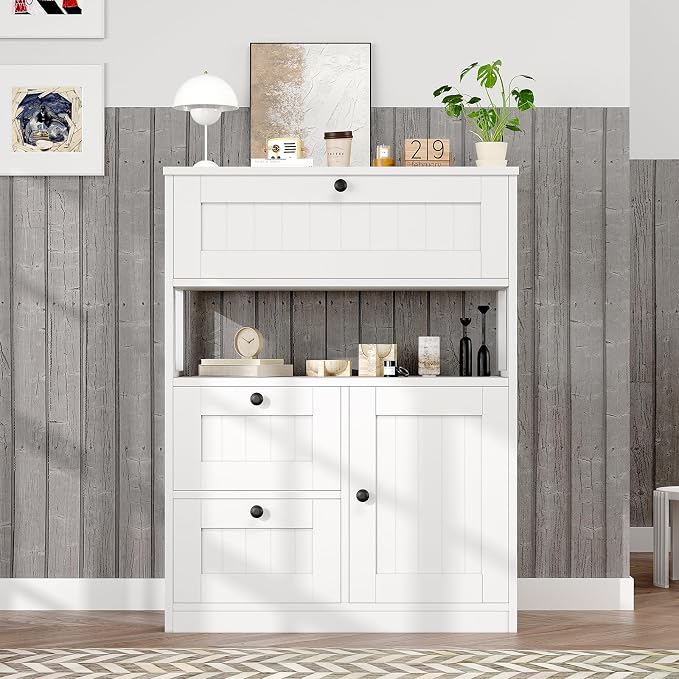 GRUSIGN Bathroom Cabinet, Modern Bathroom Floor Storage Cabinet Organizer with 1 Door and 3 Drawers, Freestanding Cupboard for Kitchen/Living Room Use