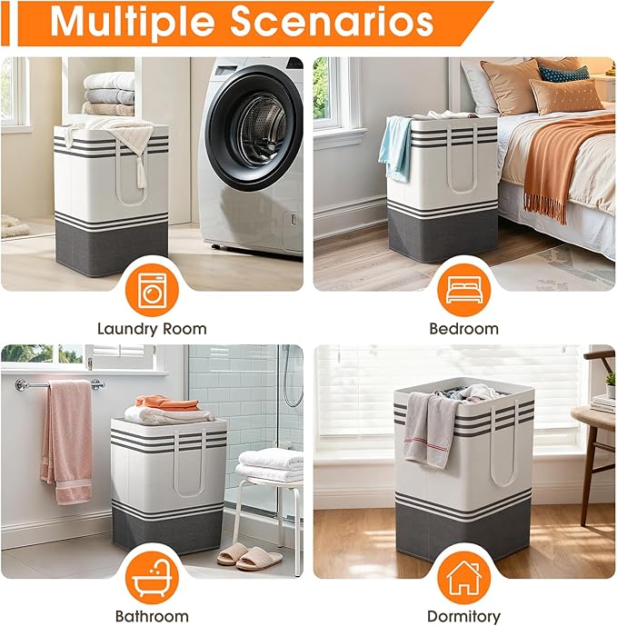 4 Pack Large Laundry Baskets, Laundry Hampers, Freestanding Waterproof Collapsible Clothes Bag with Extended & Reinforced Handles - Clothes Basket for Dorm, Bathroom, Home (75L)