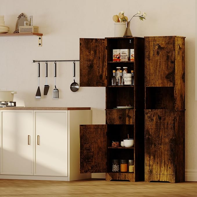 Viaozutis Tall Bathroom Cabinet, Storage Cabinet with 2 Doors & 2Drawer, with Ajustable Shelve, for Bathrooms, Kitchens,Entrances(Retro Color)