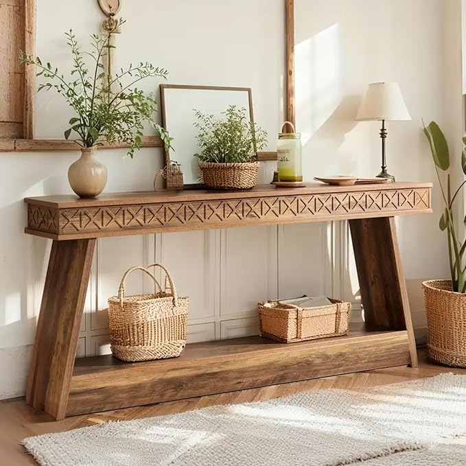 Tribesigns 70.9 Inch Extra Long Console Table, Wood Entryway Table with Storage, Narrow Long Sofa Tables Behind Couch, Farmhouse Style Entry Table for Living Room, Entrance, Hallway, Rustic Brown