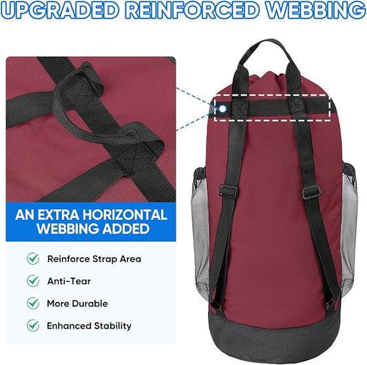 BALEINE 150L Laundry Bag Backpack, 900D Oxford Fabric Large Travel Laundry Bags with Shoulder Straps and 2 Mesh Pockets for College Dorm, Apartment, Laundromat (Red, 150L) 