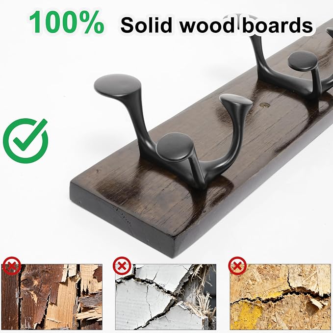 SKOLOO 24-Inch Walnut Wood Coat Rack Wall Mount with 5 Triple Hooks - Ideal for Family Entrances, Classrooms, and Pet Supplies Storage - Perfect Coat Hooks for Wall