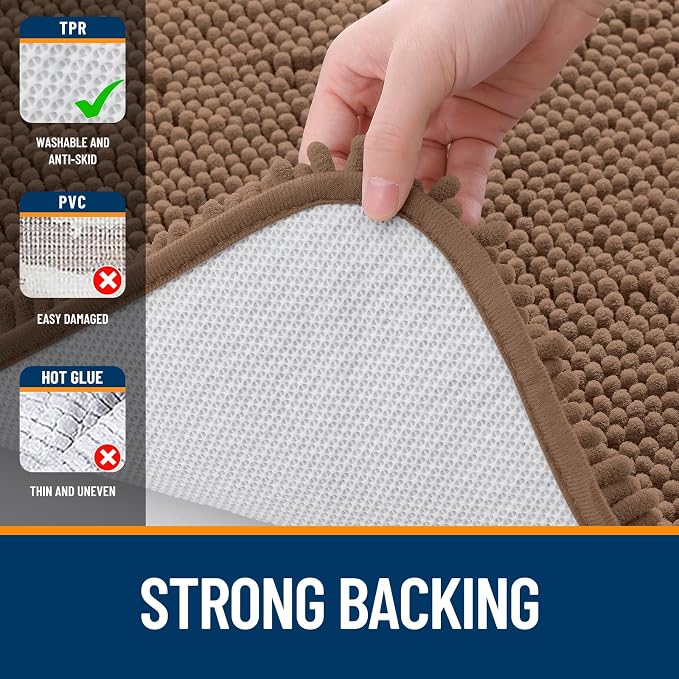 OLANLY Bathroom Rugs 35x24, Extra Soft Absorbent Chenille Bath Rugs, Rubber Backing Quick Dry, Machine Washable Bath Mats for Bathroom Floor, Tub and Shower, Home Decor Accessories, Mocha