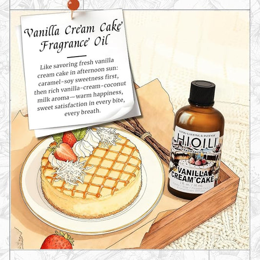 HIQILI Vanilla Cream Cake Fragrance Oil for Diffusers, Candle & Soap Making, Add to Aromatic Air Freshener Spray, Premium Grade - 1Fl Oz