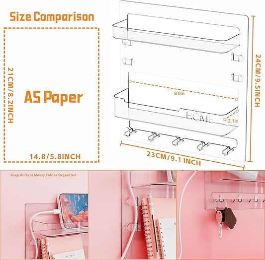 Yieach Bedside Shelf for Dorm Bed,Rv,Small Room and Nightstand,Wall Mounted Floating Shelves and Bedside Wall Organizer for Remote,Phone Holder,Charging Shelf,Cute Bedroom Decor for College Girl,Clear