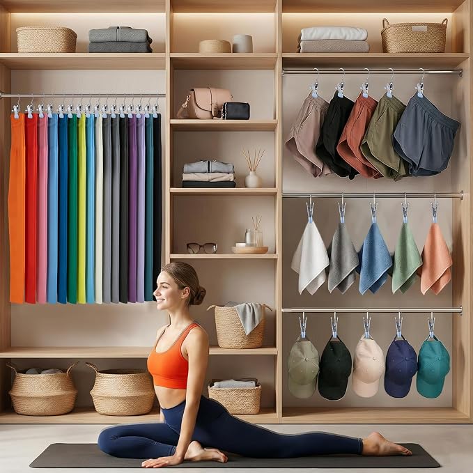 30 Pack Pants Hangers with Clip, Legging Organizer for Closet, Yoga Pants Hangers, Space Saving Hanging Closet Organizer and Storage for Socks, Panties, Underwear, Pants and Jeans (Light Blue)