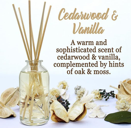 Urban Naturals Cedarwood & Vanilla Reed Diffuser Set | Made with Essential Oils & Real Botanicals | Cedar, Vanilla, Oak and Moss | Made in the USA