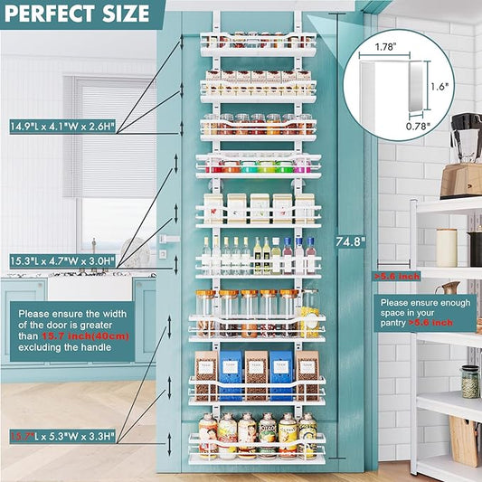 Eastherry Over The Door Pantry Organizer,9-Tier Over The Door Organizer with Adjustable Basket,Metal Hanging Pantry Organizers and Storage for Kitchen, Back of Door Seasoning Rack