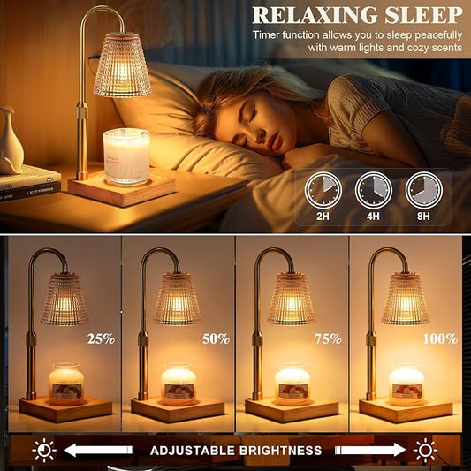 Hong-in Adjustable Height Candle Warmer Lamp with Timer Dimmer,Birthday Gifts for Women Mom,House Warming Gifts New Home Room Decor,Vintage Wax Warmer for Scented Wax Jar Candles(Amber)