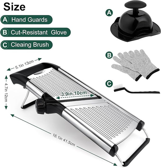 Mandoline Slicer for Kitchen, Adjustable mandoline food slicer, Stainless Steel vegetable slicer with a pair of Gloves