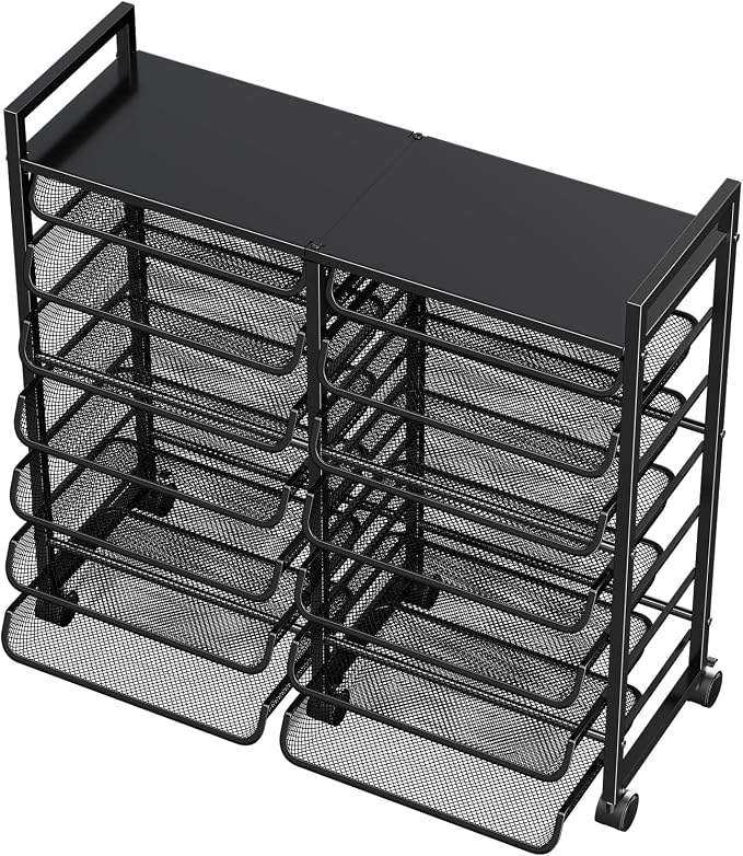 Simple Trending 15-Tier Rolling File Cart, Desk File Organizer with 14 Mesh Sliding Trays, Letter & Legal Paper Storage Rolling Utility Cart for Office Home School, Black