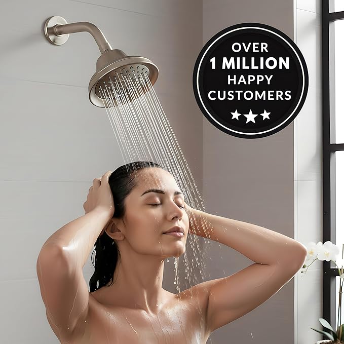 Aqua Elegante Massage Shower Head With Mist - High Pressure Boosting, Adjustable Massaging Rainfall Showerhead For Low Flow Showers With Water Saving Nozzles - 1.8 GPM - Brushed Nickel