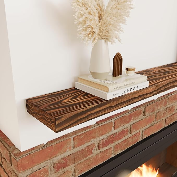 Howizz 60'' Pine Wood Floating Shelf for Wall - Rustic Wall Mounted Wooden Shelf for Stylish Home Dรฉcor, Fireplace Mantel 60inch (Light Walnut, 60x8x2) - 1pcs