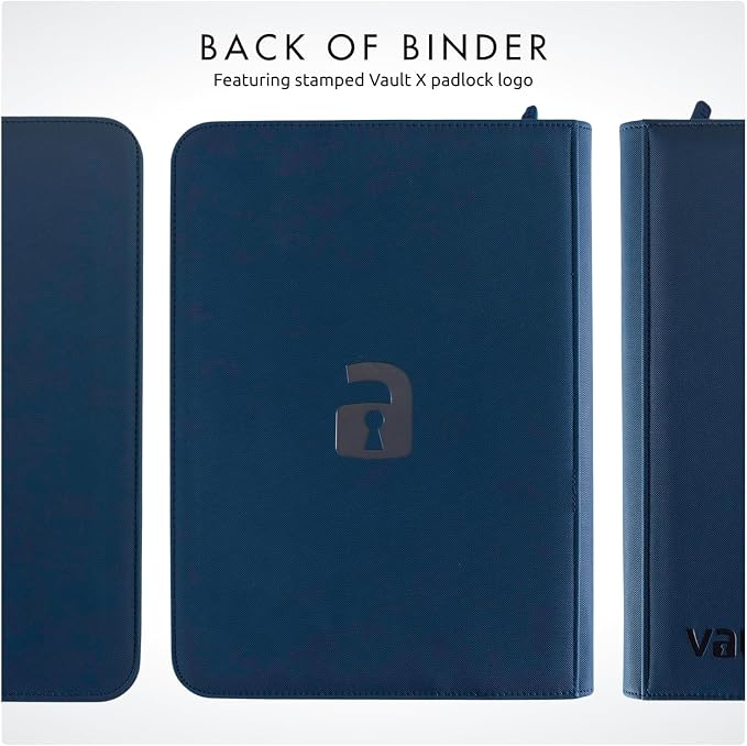 Vault X 9 Pocket Zip Binder, 360 Cards, Exo-Tec Material, 20 Side-Loading Pages (Blue)