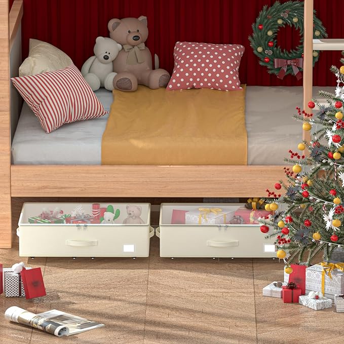 EE-RoomWorld Under Bed Storage with Wheels, No Assemble Required 10 inches height Under Bed Storage bins,Large capacity Rolling Underbed Shoe Storage containers,dorm underbed storage drawers