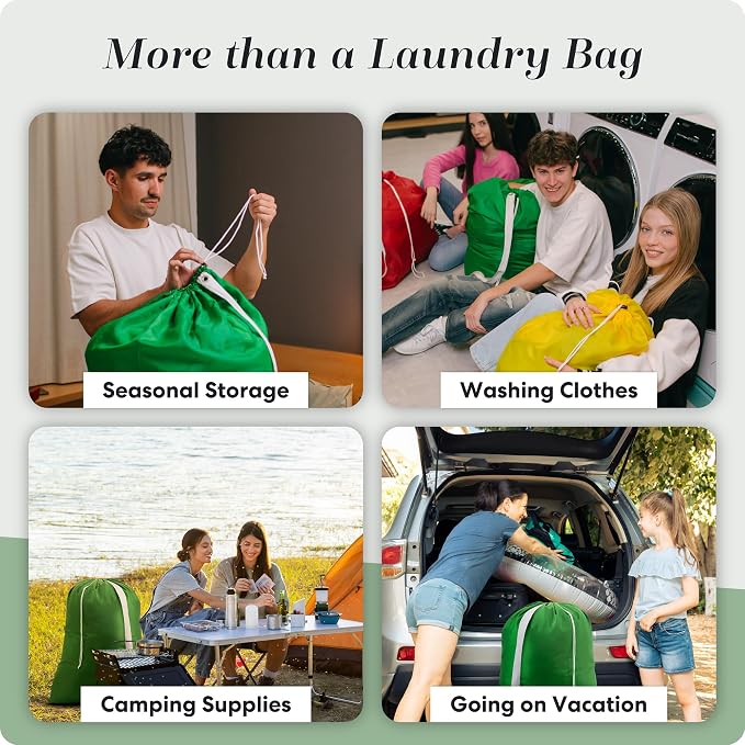 Handy Laundry Extra Large Laundry Bag with Adjustable Shoulder Strap – Heavy Duty, Durable Nylon, Drawstring Locking Closure, 30" x 40" – Laundry Bags for Travel, College Dorm, Camping, Green