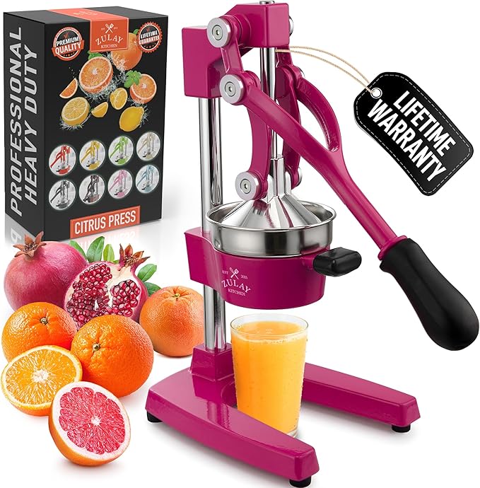 Zulay Kitchen Cast Iron Juicer - Heavy Duty Manual Juicer with Detachable Strainers for Easy Cleaning, Orange Juice Press for Citrus Fruits, Perfect for Bartenders, Juice Lovers & Health Enthusiasts
