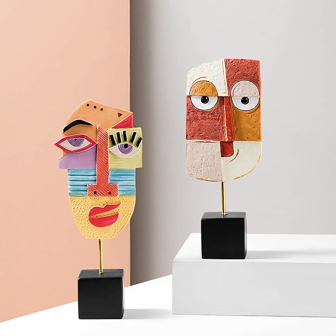 Smile - Handcrafted Statues Resin Abstract Sculpture for Home Decor Modern,African Art Tribal Figurines Decorations Items Accents Influencer Picks for Bookshelf,TV Stand,Living Room,Nightstand