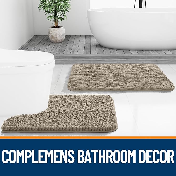 OLANLY Small Bathroom Rugs 24x16, Extra Soft Absorbent Chenille Bath Rugs, Rubber Backing Quick Dry, Machine Washable Bath Mats for Bathroom Floor, Tub and Shower, Home Decor Accessories, Warm Taupe