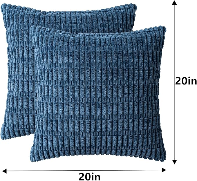 Aegero Pack of 2 Corduroy Decorative Throw Pillow Covers 20x20 InchSoft Boho Striped Pillow Covers Modern Farmhouse Home Decor for Sofa Living Room Couch Bed(Teal)