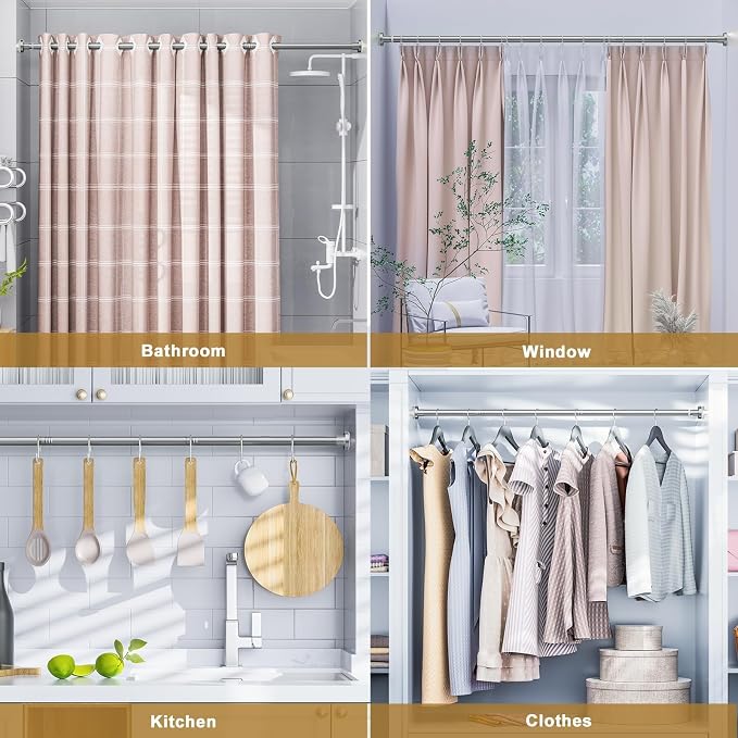 Ausemku Shower Curtain Rod 32-94 Inch Adjustable - 1 Inch Diameter Heavy Duty No drill Spring Tension Shower Rod, Non-Slip Rustproof Telescopic Rod for Bathroom, Nickel