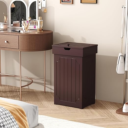 Function Home Trash Can Cabinet, 13 Gallon Kitchen Garbage Can, Wood Recycling Trash Bin, Freestanding Dog Proof Trash Can, Farmhouse Trash Cabinet with Lid for Home Kitchen Bathroom, Coffee
