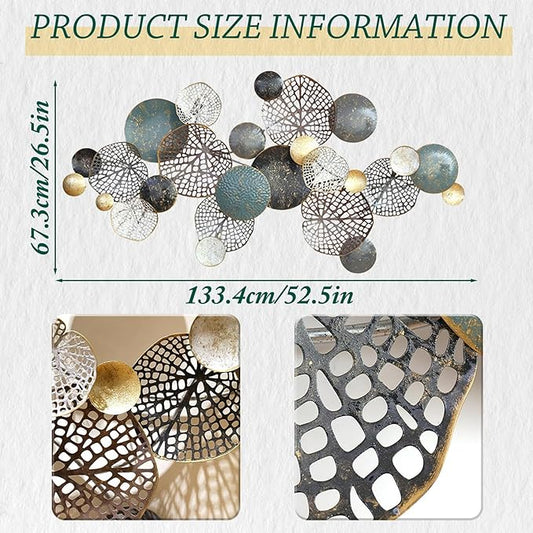edaknez Large Metal Wall Decor, Metal Flower Wall Art for Living Room, 3D Stacked Leaves Wall Art Decor, Nautical Coastal Outdoor Indoor Wall Decor, Home Decoration (D 52 inch x 27 inch)