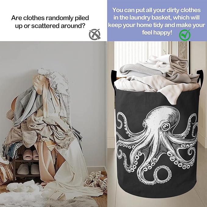 Laundry Basket, Cute Octopus Oxford Cloth Laundry Hamper With Handle Foldable Portable Clothes Storage Basket Storage Bag For Laundry Room/Bathroom/Bedroom/Dormitories