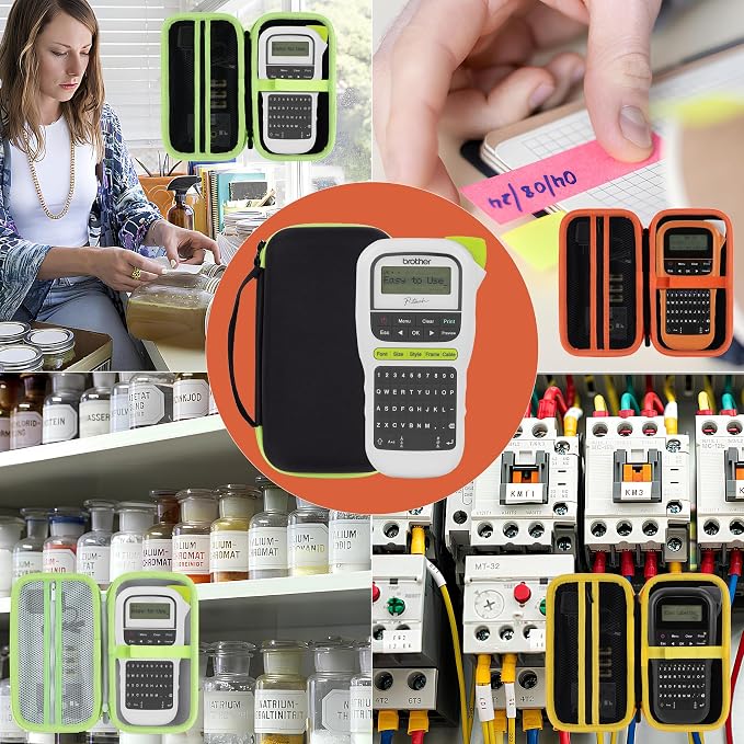 Lebakort Storage Case Compatible with Brother P-Touch PTH110 / PTH111 Pro / PTE110 Portable Monochrome Label Maker (Black+Mint Green Zipper Case)