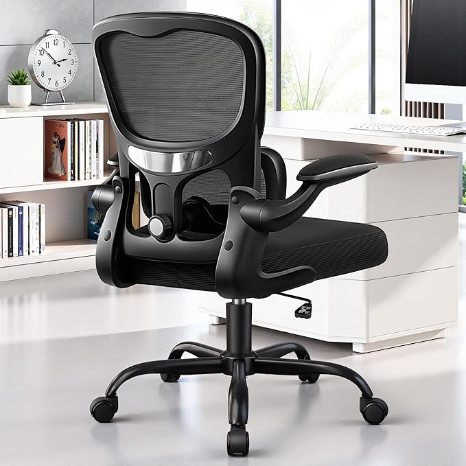 Ergonomic Office Chair, Breathable Mesh Ergonomic Desk Chair with Adjustable Lumbar Support, Flip-up Armrests, Computer Chairs Comfortable for Home, Office, Work, 300lbs, Black
