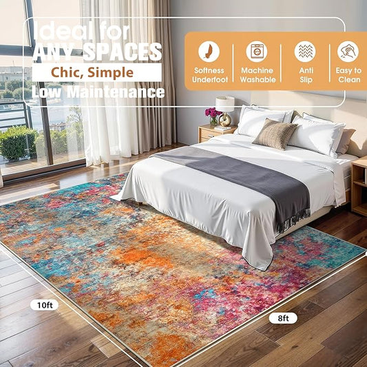 8x10 Area Rugs for Living Room Rug Washable: Abstract Large Rug for Dining Room Bedroom Carpet Non Slip 8 by 10 Indoor Modern Nursery Home Office Colorful