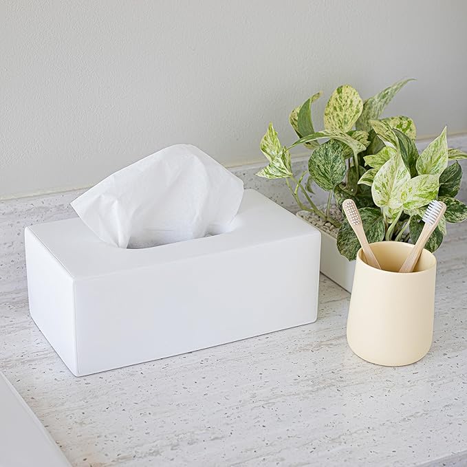 Yew Design Matte White Tissue Box Cover Rectangular, Facial Tissue Dispenser for Bathroom, Kitchen, Bedroom, Office, Hotel, Restaurant, Countertop, Nightstand, Car, and Desk