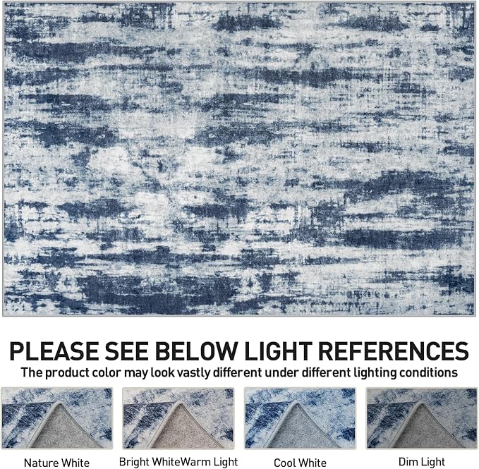 8x10 Area Rugs Washable Rug: Modern Abstract Living Room Rug Soft Anti-Skid Thin Carpet Indoor Floor Non-Shedding Carpets for Bedroom Dining Room Farmhouse Nursery Home Office Blue Grey