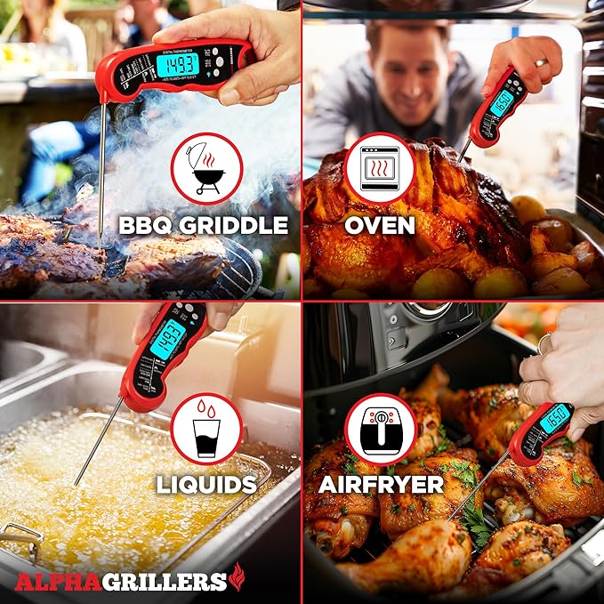 Alpha Grillers Meat Thermometer Digital – Instant Read Food Thermometer for Cooking & Grilling – Professional Kitchen Fathers Day Gift for Dad Men Him Husband