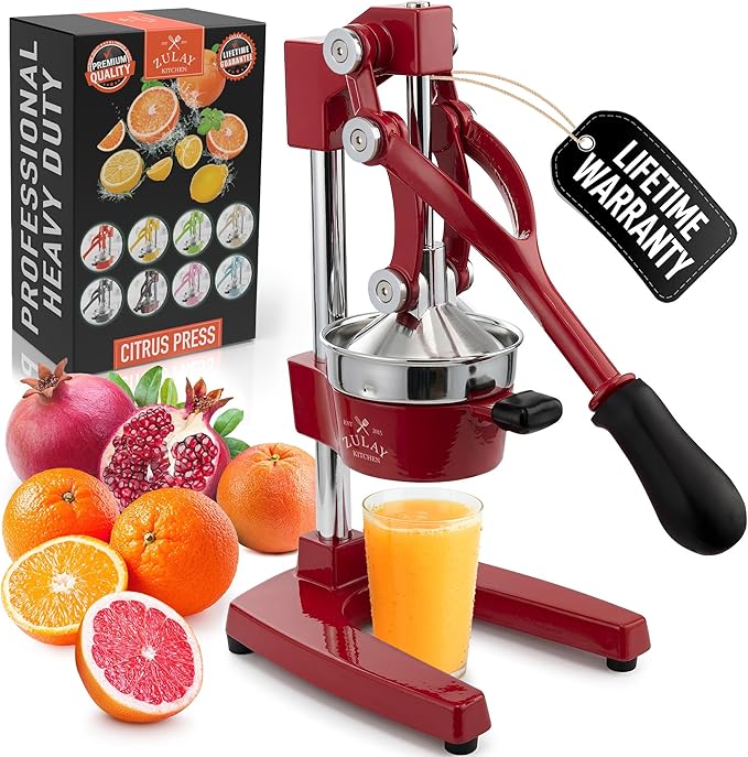 Zulay Kitchen Cast Iron Juicer - Heavy Duty Manual Juicer with Detachable Strainers for Easy Cleaning, Orange Juice Press for Citrus Fruits, Perfect for Bartenders, Juice Lovers & Health Enthusiasts