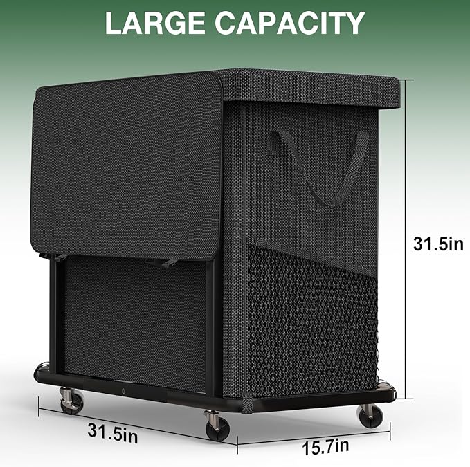 60 Gal(230L) Laundry Basket with Lid, Rolling Laundry Hamper with Wheels, Dirty Clothes Hamper with Metal Frame and Removable Bag Design, Suitable for Laundry Room, Bedroom (Black, 3 Section 230L)