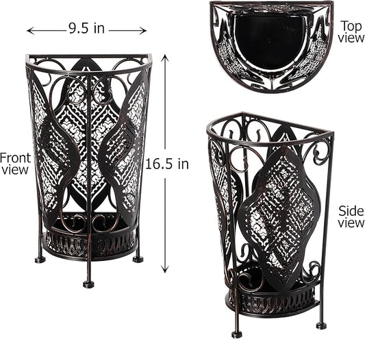 Dualplex Umbrella Holder Umbrella Stand Rack Super Quality Metal Entry Hallway Décor Removable Drip Tray for Home Office Holds Umbrellas Canes Walking Sticks Best Gift 16" Tall (Wallside, Antique)