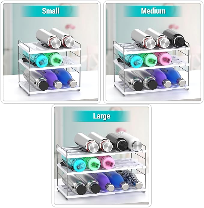 YAN & HIN Expandable Water Bottle Organizer for Cabinet, 3 Tier Tumbler Organizer, Adjustable Bottle Holder, Kitchen Pantry Storage Rack