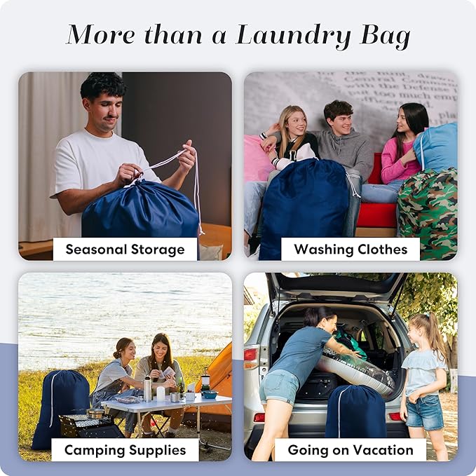 Nylon XL Laundry Bag - Locking Drawstring Closure and Machine Washable. These Bags will Fit a Laundry Basket or Hamper and Strong Enough to Carry up to Three Loads of Clothes (Navy Blue, 30" x 40")